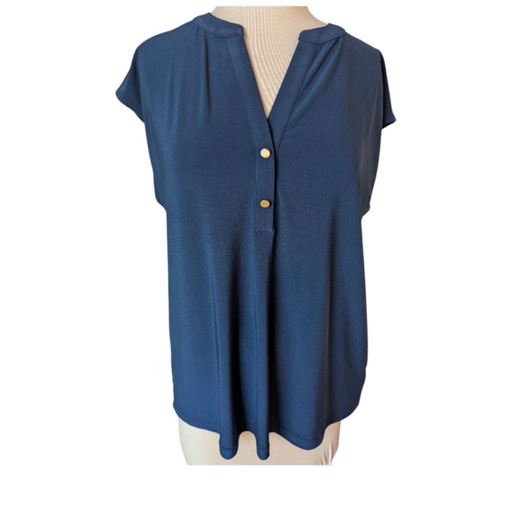 Anne Klein Blue Sailor Collar Button Down Blouse